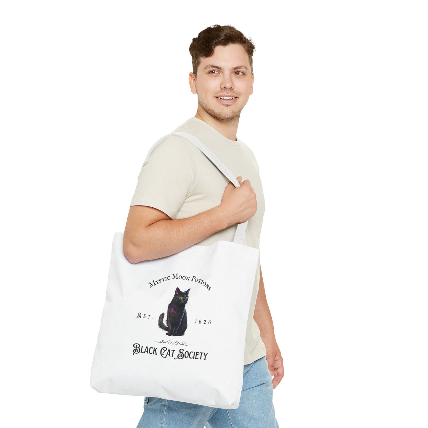 Black Cat Society Tote Bag, Love and Light, Eco-friendly Shopping Bag, Witchy Accessories, Gift for Pagans, Reusable Bag for Everyday Use