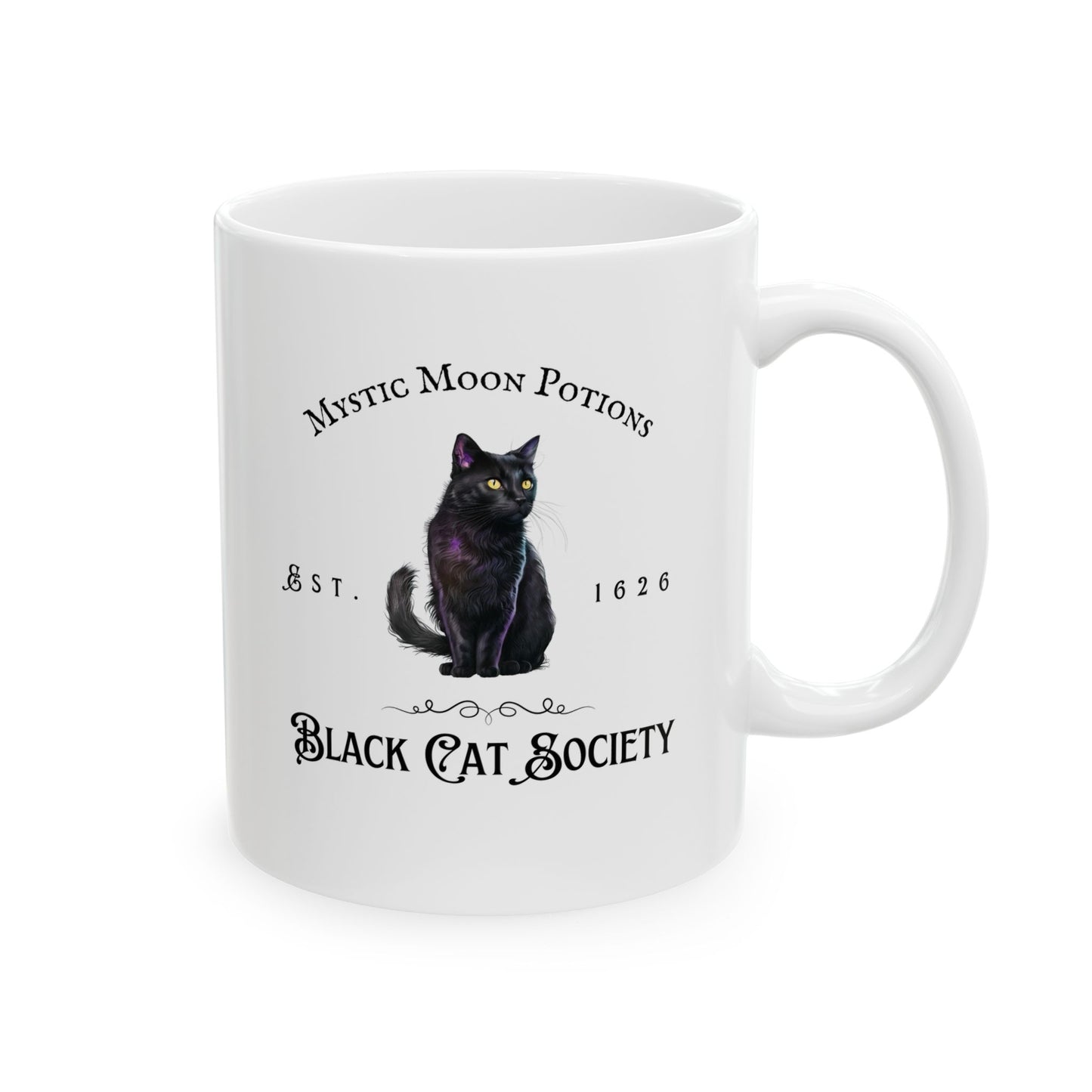 Mystic Moon Potions Co. Black Cat Society Ceramic Mug, Perfect Gift for Coffee Lovers, Unique Tea Cup, Home & Office Decor, Birthday & Holiday Present