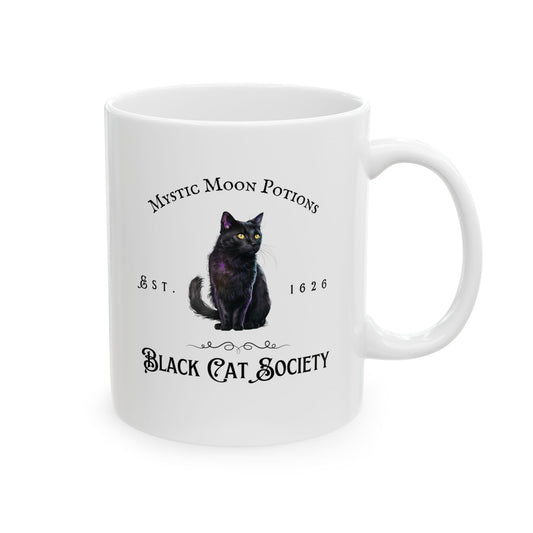 Mystic Moon Potions Co. Black Cat Society Ceramic Mug, Perfect Gift for Coffee Lovers, Unique Tea Cup, Home & Office Decor, Birthday & Holiday Present