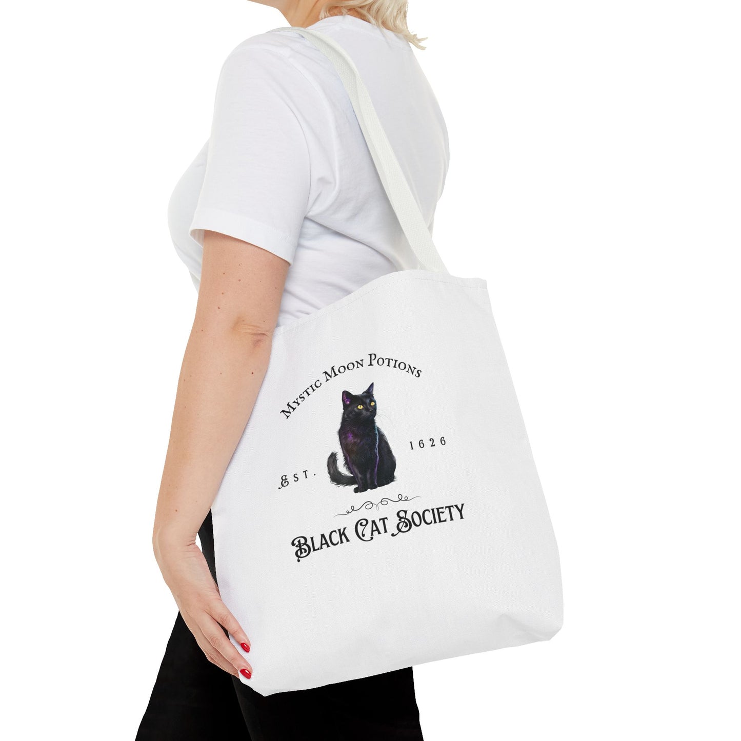 Black Cat Society Tote Bag, Love and Light, Eco-friendly Shopping Bag, Witchy Accessories, Gift for Pagans, Reusable Bag for Everyday Use