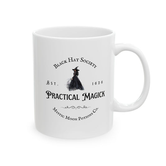 Mystic Moon Potions Co. Practical Magick Ceramic Mug, Perfect Gift for Coffee Lovers, Unique Tea Cup, Home & Office Decor, Birthday & Holiday Present