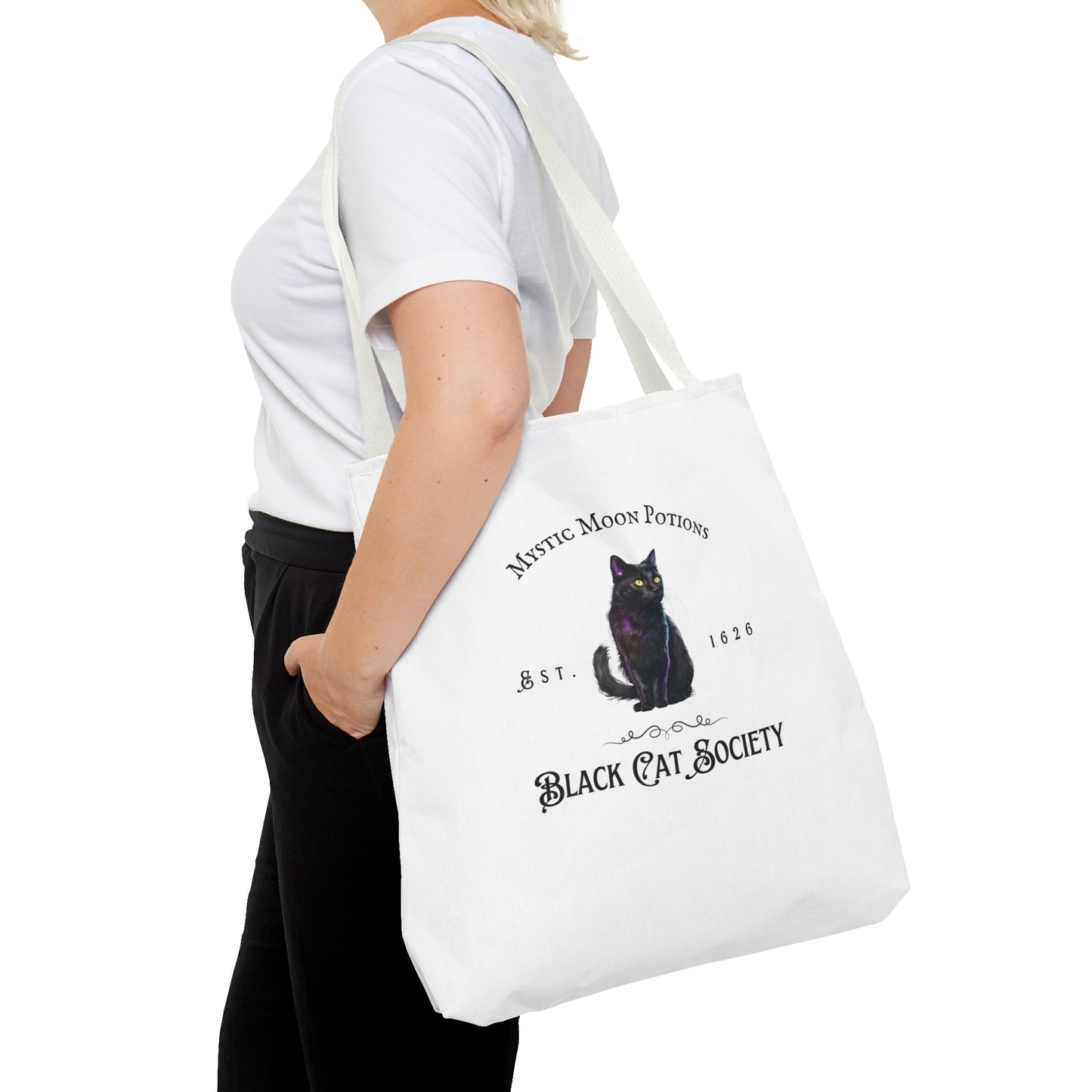 Black Cat Society Tote Bag, Love and Light, Eco-friendly Shopping Bag, Witchy Accessories, Gift for Pagans, Reusable Bag for Everyday Use