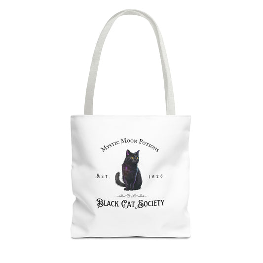 Black Cat Society Tote Bag, Love and Light, Eco-friendly Shopping Bag, Witchy Accessories, Gift for Pagans, Reusable Bag for Everyday Use