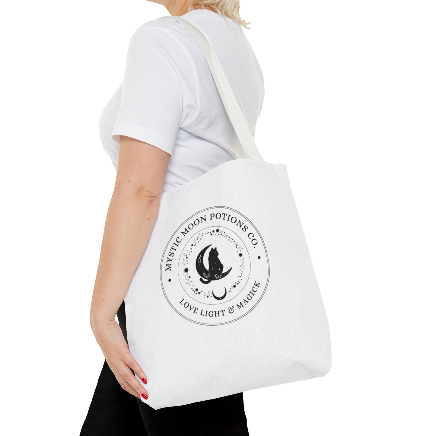 Mystic Moon Potions Co. Tote Bag, Love and Light, Eco-friendly Shopping Bag, Witchy Accessories, Gift for Pagans, Reusable Bag for Everyday Use