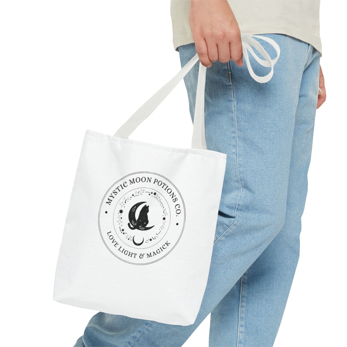 Mystic Moon Potions Co. Tote Bag, Love and Light, Eco-friendly Shopping Bag, Witchy Accessories, Gift for Pagans, Reusable Bag for Everyday Use