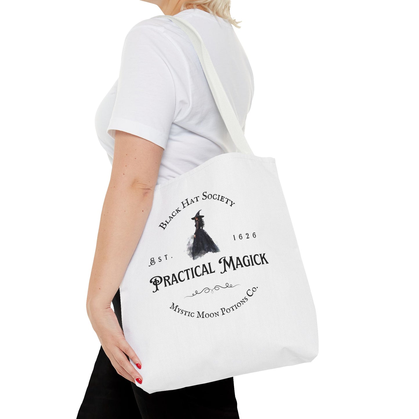 Black Hat Society Tote Bag, Love and Light, Eco-friendly Shopping Bag, Witchy Accessories, Gift for Pagans, Reusable Bag for Everyday Use