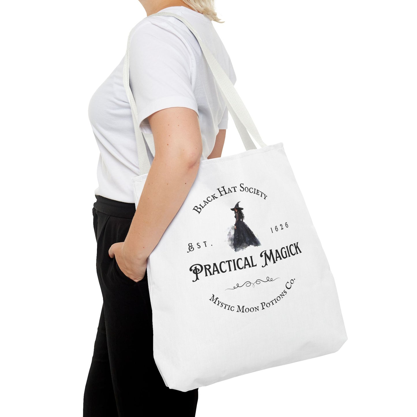 Black Hat Society Tote Bag, Love and Light, Eco-friendly Shopping Bag, Witchy Accessories, Gift for Pagans, Reusable Bag for Everyday Use