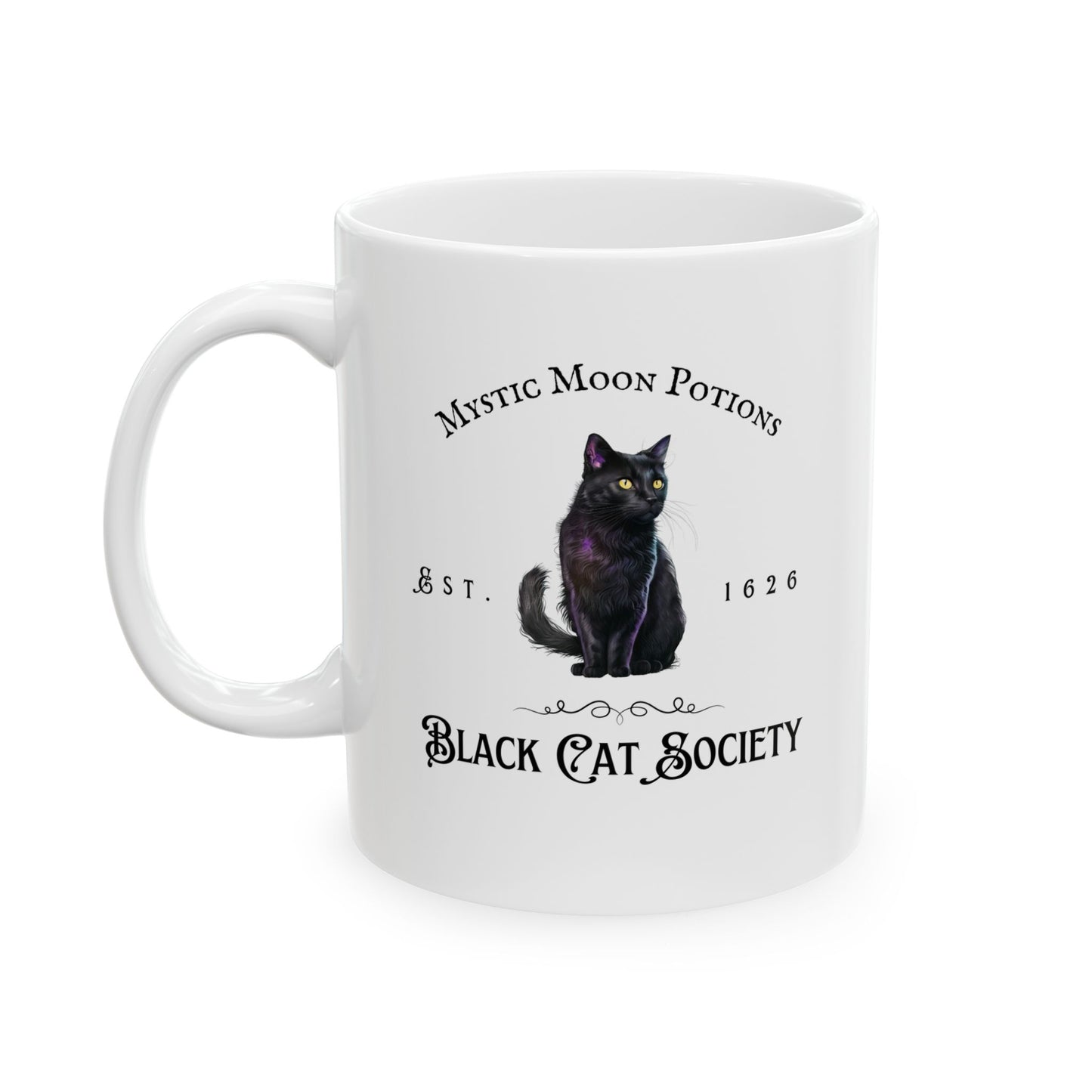 Mystic Moon Potions Co. Black Cat Society Ceramic Mug, Perfect Gift for Coffee Lovers, Unique Tea Cup, Home & Office Decor, Birthday & Holiday Present