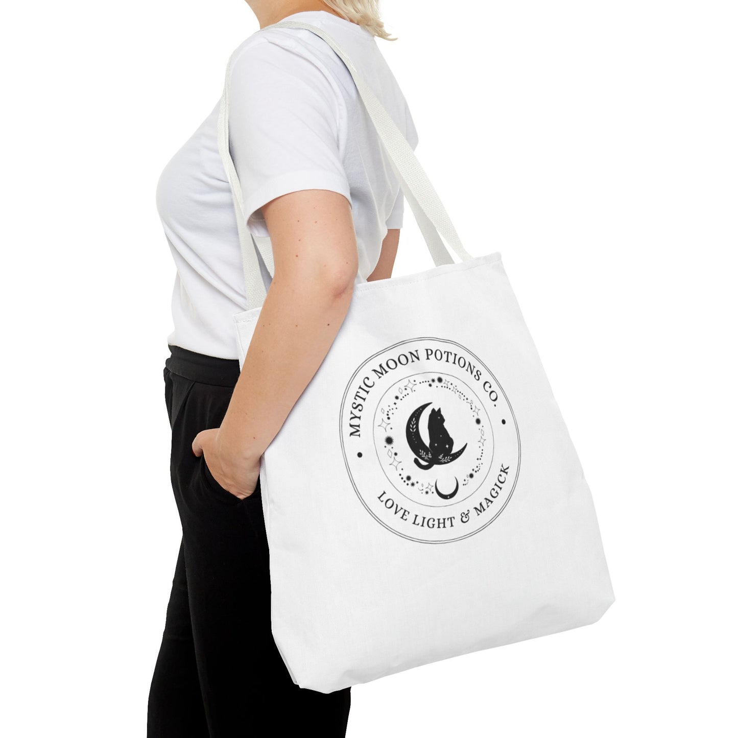 Mystic Moon Potions Co. Tote Bag, Love and Light, Eco-friendly Shopping Bag, Witchy Accessories, Gift for Pagans, Reusable Bag for Everyday Use
