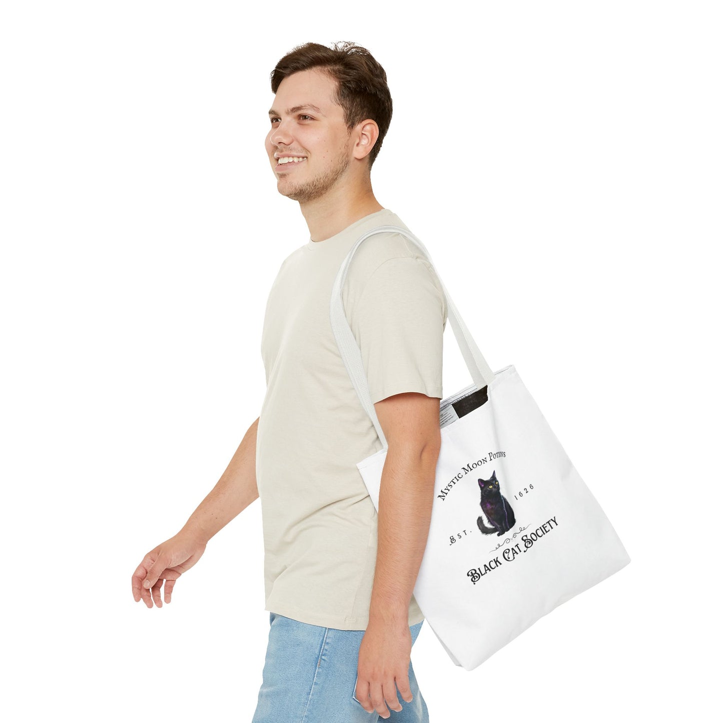 Black Cat Society Tote Bag, Love and Light, Eco-friendly Shopping Bag, Witchy Accessories, Gift for Pagans, Reusable Bag for Everyday Use