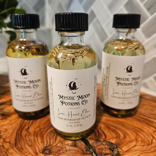 Lion Heart Elixir, Potion Oil for Courage, Confidence, and Self Love | Crystal Infused Herbal Anointing Spell Oil