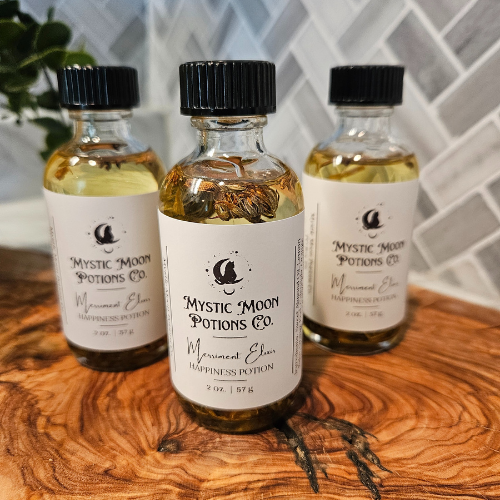 Merriment Potion, Happiness Potion Ritual Oil, Crystal Infused Spell Oil for Joy, Self Care, Anointing Oil | Practical Magic