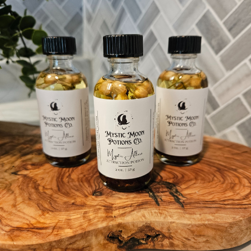 Mystic Allure Ritual Oil | Rose Quartz & Cinnamon | Self Love Spell | Come to Me Oil | Potion Bottle