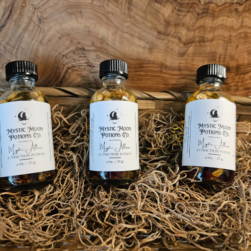 Mystic Allure Ritual Oil | Rose Quartz & Cinnamon | Self Love Spell | Come to Me Oil | Potion Bottle