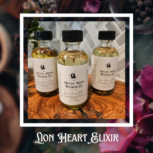 Lion Heart Elixir, Potion Oil for Courage, Confidence, and Self Love | Crystal Infused Herbal Anointing Spell Oil